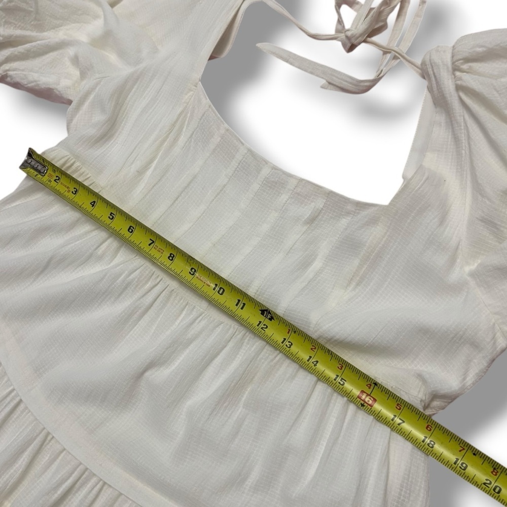 Anthropologie Cream Off-White Square-Neck Puff-Sleeve Tiered Dress – Large - Picture 6 of 10